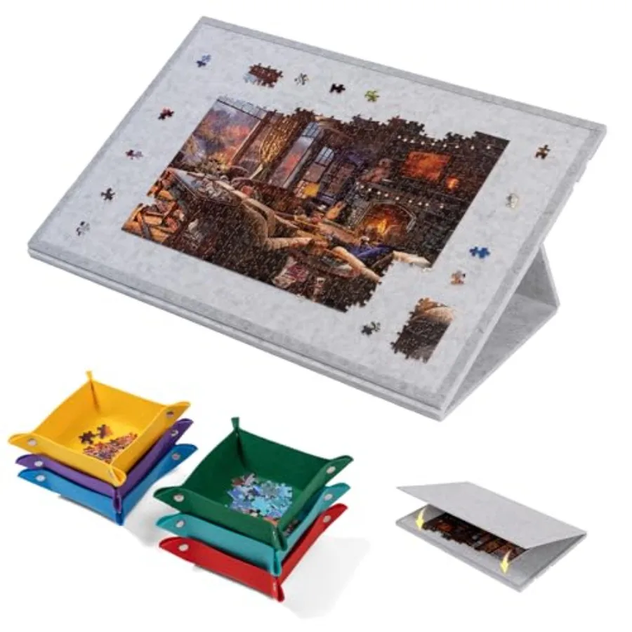 1000 Piece Tilting Puzzle Board with 2-in-1 Stand and Cover, Adjustable Felt Mat Plateau with 6 Colored Sorting Trays, Lightwei
1000 Piece Tilting Puzzle Board with 2-in-1 Stand and Cover, Adjustable Felt Mat Plateau with 6 Colored Sorting Trays, Lightwei