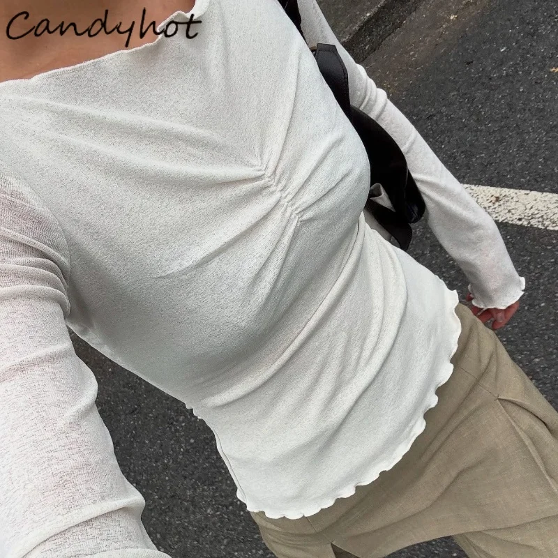 Candyhot повседневные белые футболки с длинными рукавами, модные сексуальные базовые топы с рюшами, тонкий топ для женщин, осенние новые женские уличные милые топы
Candyhot повседневные белые футболки с длинными рукавами, модные сексуальные базовые топы с рюшами, тонкий топ для женщин, осенние новые женские уличные милые топы