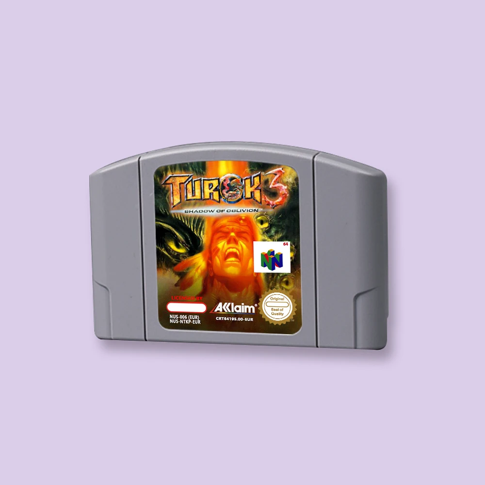 for Turok 3 - Shadow of Oblivion 64bit game card for EUR PAL version N64 video game console English language
for Turok 3 - Shadow of Oblivion 64bit game card for EUR PAL version N64 video game console English language