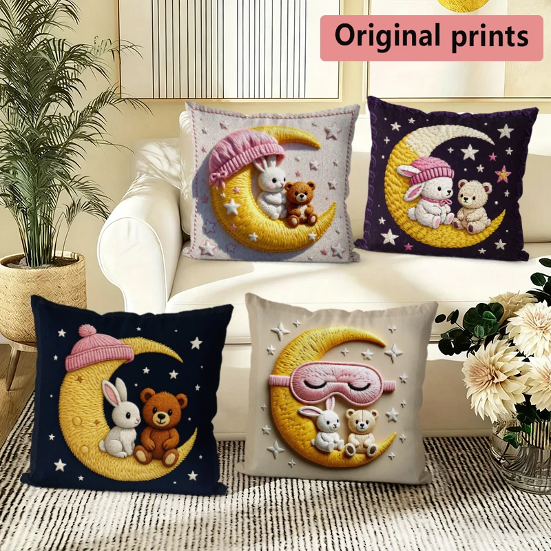 Cute Moon Bunny & Bear Throw Pillow Covers Pattern Cushion Cover Suitable For Sofa Bedroom Car Pillow Cover
Cute Moon Bunny & Bear Throw Pillow Covers Pattern Cushion Cover Suitable For Sofa Bedroom Car Pillow Cover