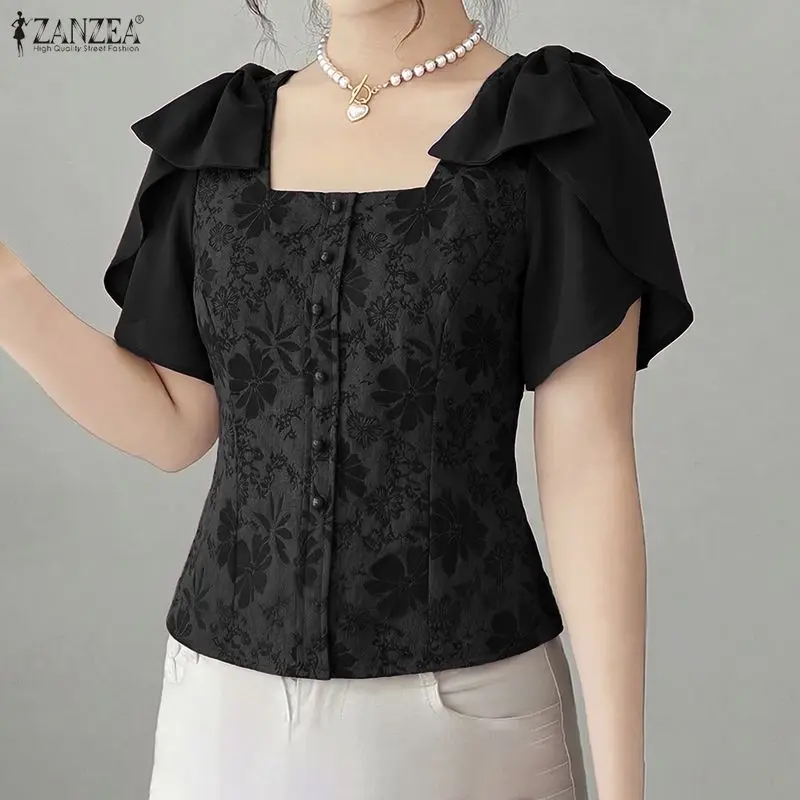 ZANZEA Elegant Sophisticated Floral Jacquard Blouses Woman Square Neck Bow Details Short Tops Summer Petal Sleeves Blusas Mujer
ZANZEA Elegant Sophisticated Floral Jacquard Blouses Woman Square Neck Bow Details Short Tops Summer Petal Sleeves Blusas Mujer