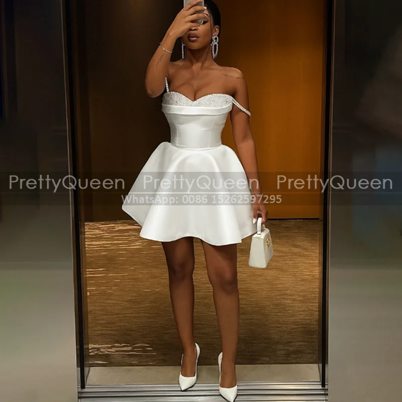 Puffy A Line Short Prom Dresses Beaded Sweetheart Spaghetti Straps Customized White Reception Dress Party For Women
Puffy A Line Short Prom Dresses Beaded Sweetheart Spaghetti Straps Customized White Reception Dress Party For Women
