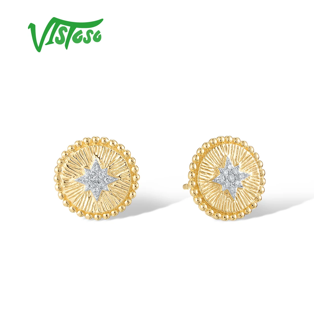 VISTOSO Pure 14K 585 Yellow Gold Earrings Stud For Women Sparkling Diamond Simple Antique Round Glamorous Wedding Fine Jewelry
VISTOSO Pure 14K 585 Yellow Gold Earrings Stud For Women Sparkling Diamond Simple Antique Round Glamorous Wedding Fine Jewelry