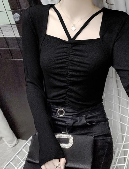 Pure Desire Style Square Neck Collarbone Drawstring Top Long Sleeved T-shirt Women's Winter New Base Shirt
Pure Desire Style Square Neck Collarbone Drawstring Top Long Sleeved T-shirt Women's Winter New Base Shirt