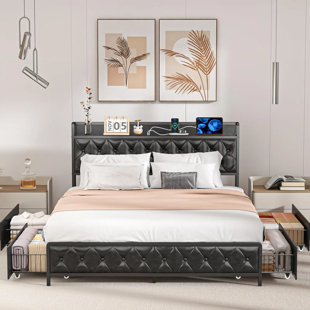 Full Size Bed Frame with Button Headboard, PU Leather, All-Metal Full Platform Bed Frame with Storage and Outlets, Easy to Insta
Full Size Bed Frame with Button Headboard, PU Leather, All-Metal Full Platform Bed Frame with Storage and Outlets, Easy to Insta