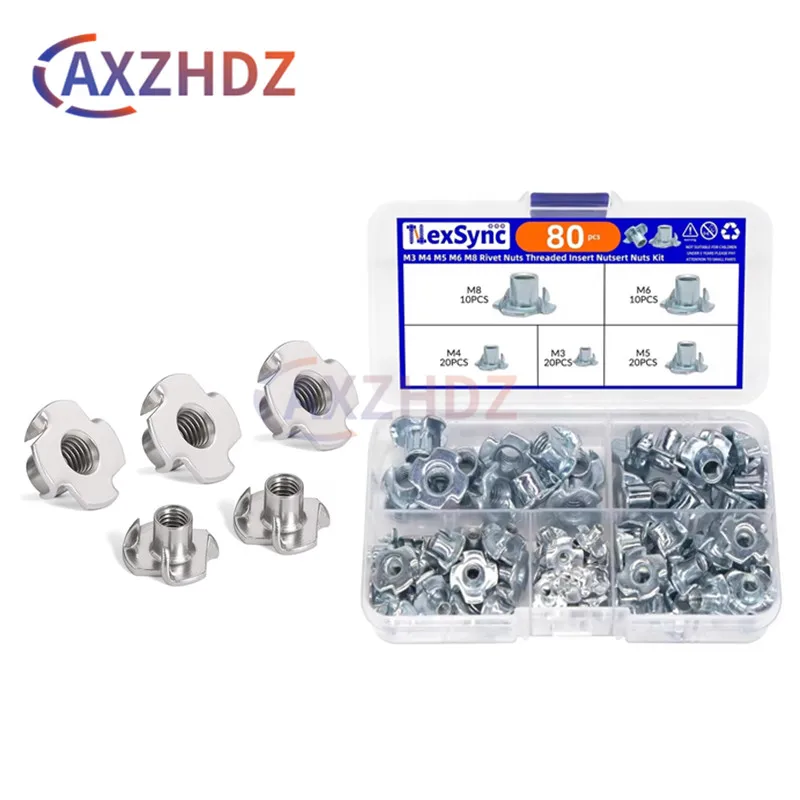 80PCS M3 M4 M5 M6 M8 Zinc Plated Carbon Steel Four Claws Prongs Knock In Wood Captive Nut Insert Nut In Box Kit
80PCS M3 M4 M5 M6 M8 Zinc Plated Carbon Steel Four Claws Prongs Knock In Wood Captive Nut Insert Nut In Box Kit