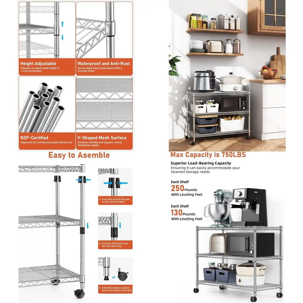 Sturdy 3-Tier Storage Rack - 750 lbs Capacity, 24 Deep x 14 Wide x 22 High, Ideal for Kitchen, Pantry, Garage, and Laundry
Sturdy 3-Tier Storage Rack - 750 lbs Capacity, 24 Deep x 14 Wide x 22 High, Ideal for Kitchen, Pantry, Garage, and Laundry