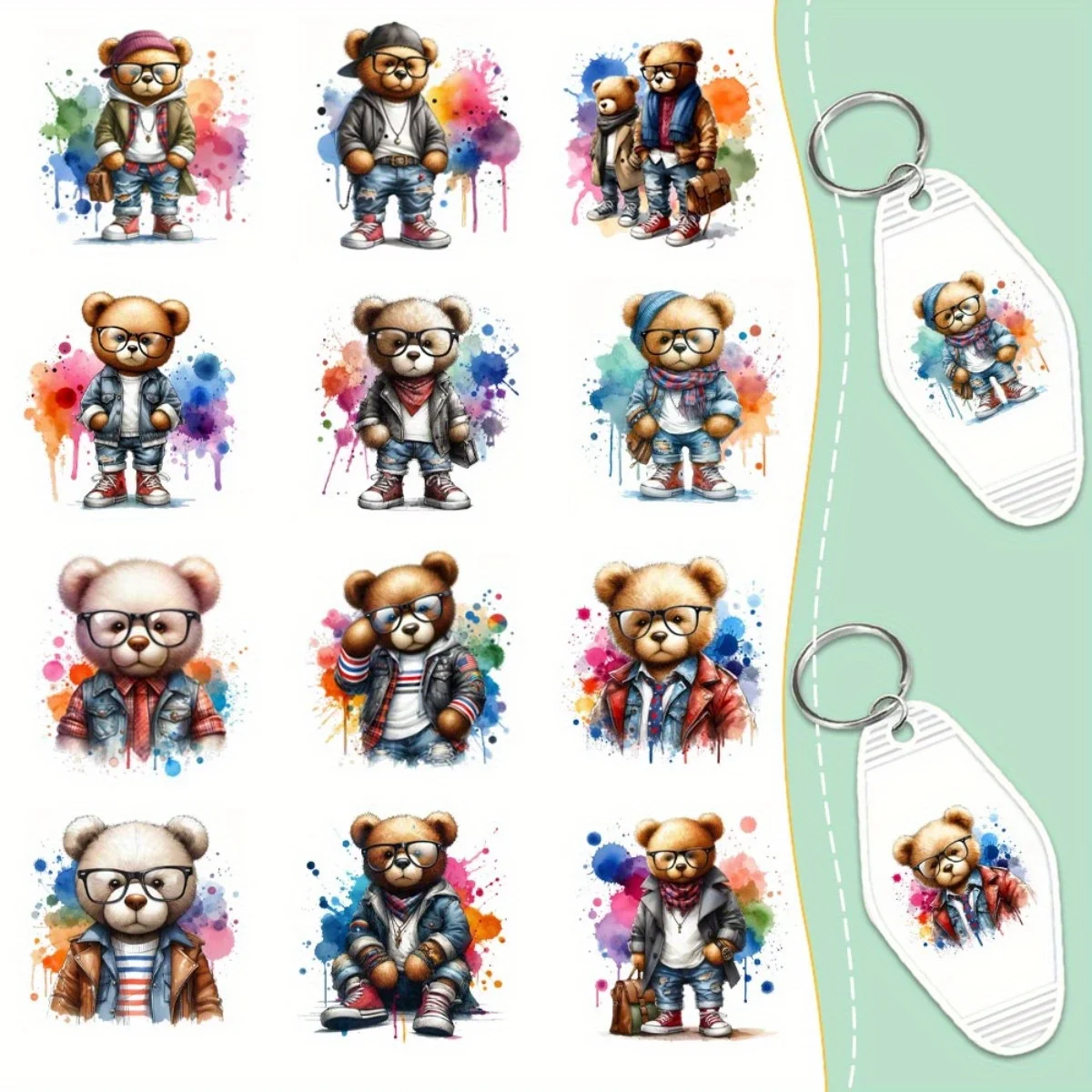 60 Pieces Cool watercolor Teddy Bear UV DTF Transfer Durable High Viscosity AdhesiveDIY Crafts Office Supplies And Keychain
60 Pieces Cool watercolor Teddy Bear UV DTF Transfer Durable High Viscosity AdhesiveDIY Crafts Office Supplies And Keychain