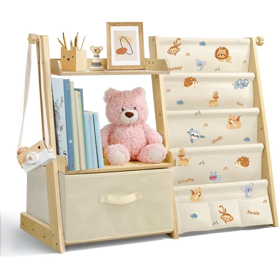 Bookshelf and Toy Organizer 2 in 1Book Shelf for Rooms with Movable Toy Bin 4 Tier Toddler Sling Book Rack for Nursery Bedroom
Bookshelf and Toy Organizer 2 in 1Book Shelf for Rooms with Movable Toy Bin 4 Tier Toddler Sling Book Rack for Nursery Bedroom