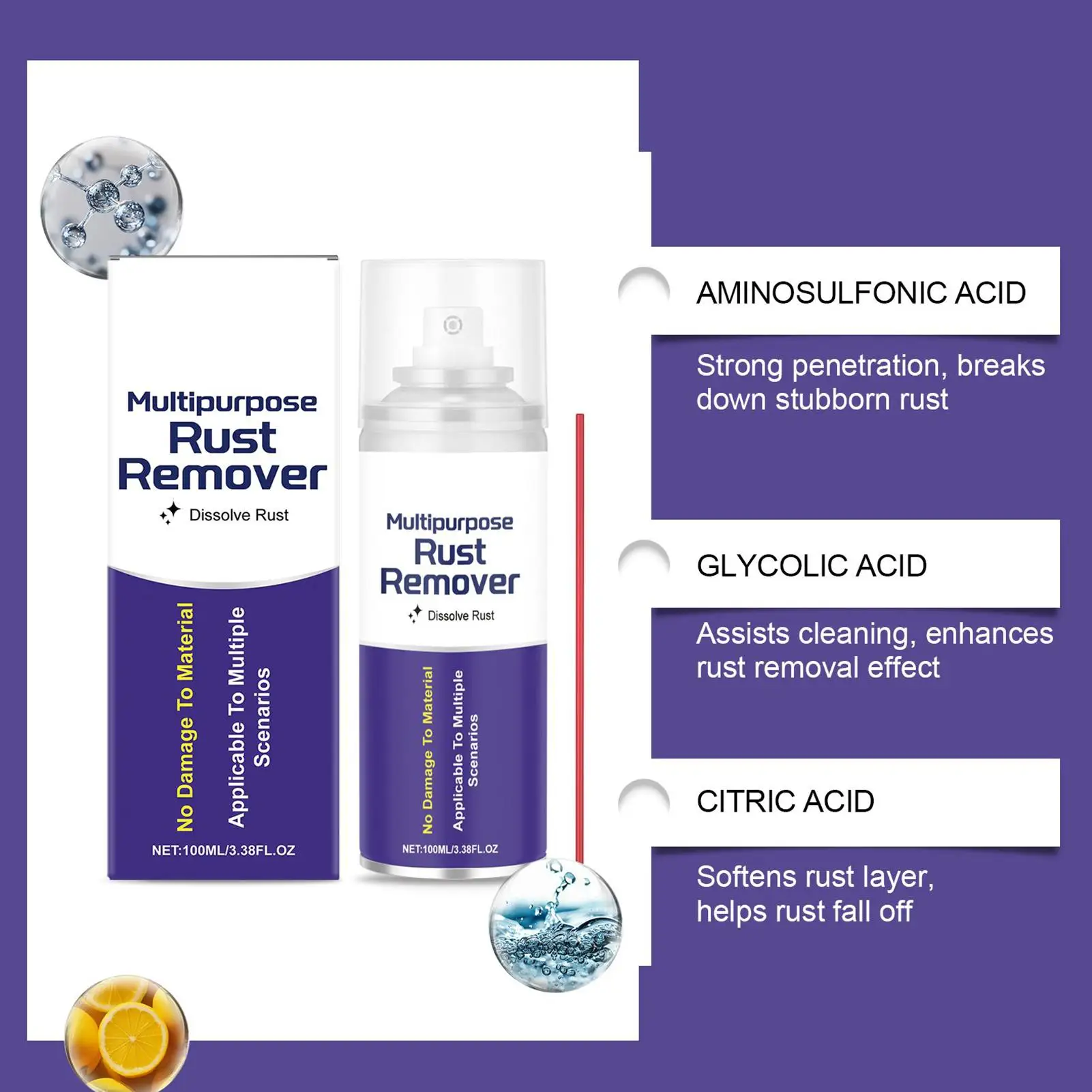 Metal Rust Remover Restores Shine Multi-Purpose Rust Remover Spray For Car For Equipment Maintenance Car Repair Tire Restoration
Metal Rust Remover Restores Shine Multi-Purpose Rust Remover Spray For Car For Equipment Maintenance Car Repair Tire Restoration