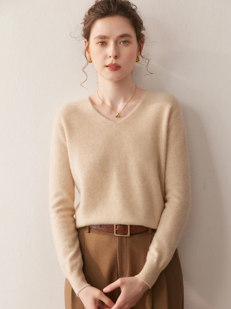 Autumn Winter 100% Cashmere Pullover Sweater Female Clothing V-neck Soild Soft Comfort Knit Basic Long Sleeve Tops High-end
Autumn Winter 100% Cashmere Pullover Sweater Female Clothing V-neck Soild Soft Comfort Knit Basic Long Sleeve Tops High-end