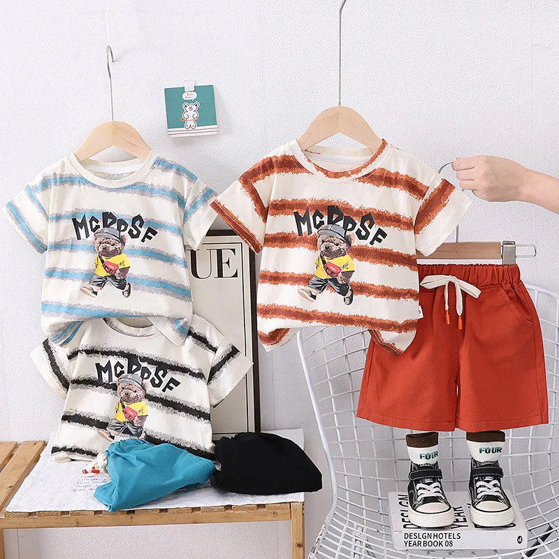 Summer 2025 New Children's Wear 2-8 Years Old Boys Striped Bear Top + Pants Two-piece Summer Children's Suit
Summer 2025 New Children's Wear 2-8 Years Old Boys Striped Bear Top + Pants Two-piece Summer Children's Suit