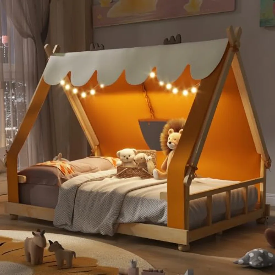 Full Size Wood Platform Bed Frame with Tent and Light Playhouse Low Profile Fun Design in Brown-11.24 Sturdy Slats Support Idea
Full Size Wood Platform Bed Frame with Tent and Light Playhouse Low Profile Fun Design in Brown-11.24 Sturdy Slats Support Idea
