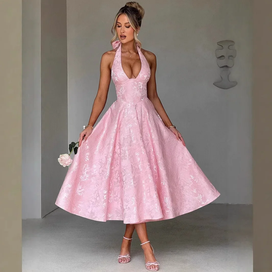2025 Backless Bandage Pleated Prom Dresses Bow Tie Up Halter Solid Women Party Dress Summer Jacquard Slim Fit Swing Long Dress
2025 Backless Bandage Pleated Prom Dresses Bow Tie Up Halter Solid Women Party Dress Summer Jacquard Slim Fit Swing Long Dress