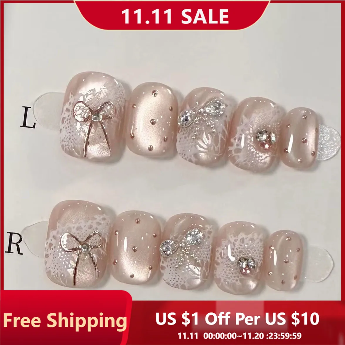 10pcs Handmade Press on Nails Bow-Knot Lace Cat's Eye Full Coverage Nail Tips for Women&Girls Detachable Wearable False Nail
10pcs Handmade Press on Nails Bow-Knot Lace Cat's Eye Full Coverage Nail Tips for Women&Girls Detachable Wearable False Nail