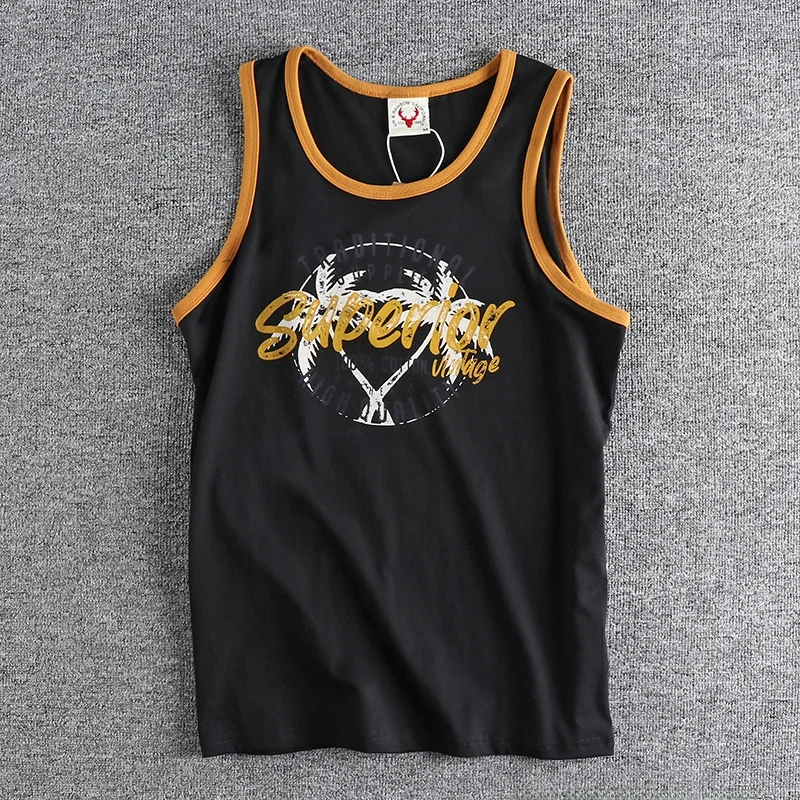 Retro Letter Coconut Tree Print Washed Pure Cotton Men's Sweat Vest American Trend Summer Versatile Sleeveless Shoulder T
Retro Letter Coconut Tree Print Washed Pure Cotton Men's Sweat Vest American Trend Summer Versatile Sleeveless Shoulder T