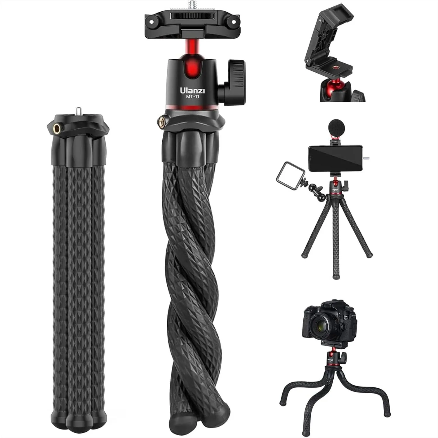 Mini Flexible Camera Tripod with Hidden Phone Holder & Cold Shoe Mount, 1/4'' Screw for Magic Arm, Universal for iPhone 16 15 14
Mini Flexible Camera Tripod with Hidden Phone Holder & Cold Shoe Mount, 1/4'' Screw for Magic Arm, Universal for iPhone 16 15 14