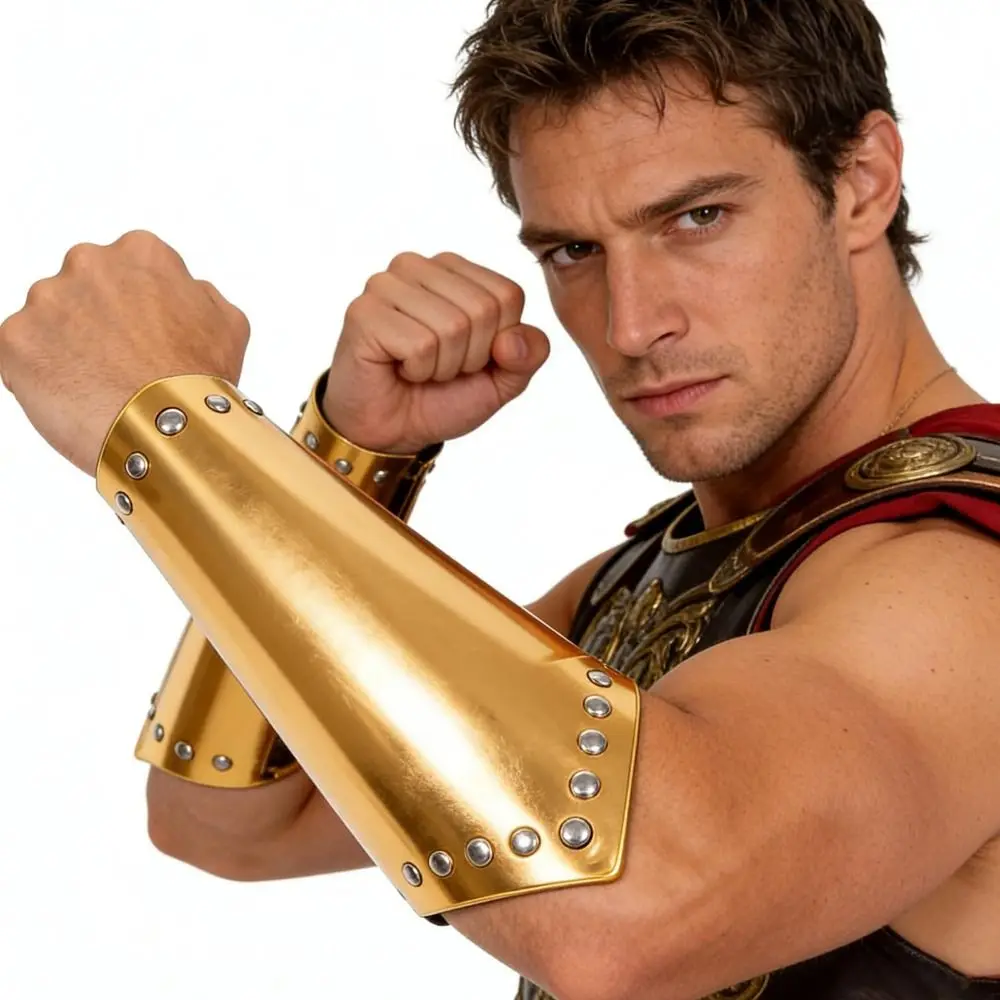 Role Playing Medieval Bracers Silver Gold Rivet Shiny Metallic Knight Arm Guard Glossy Metallic Look Armor Cosplay Arm Cuff
Role Playing Medieval Bracers Silver Gold Rivet Shiny Metallic Knight Arm Guard Glossy Metallic Look Armor Cosplay Arm Cuff
