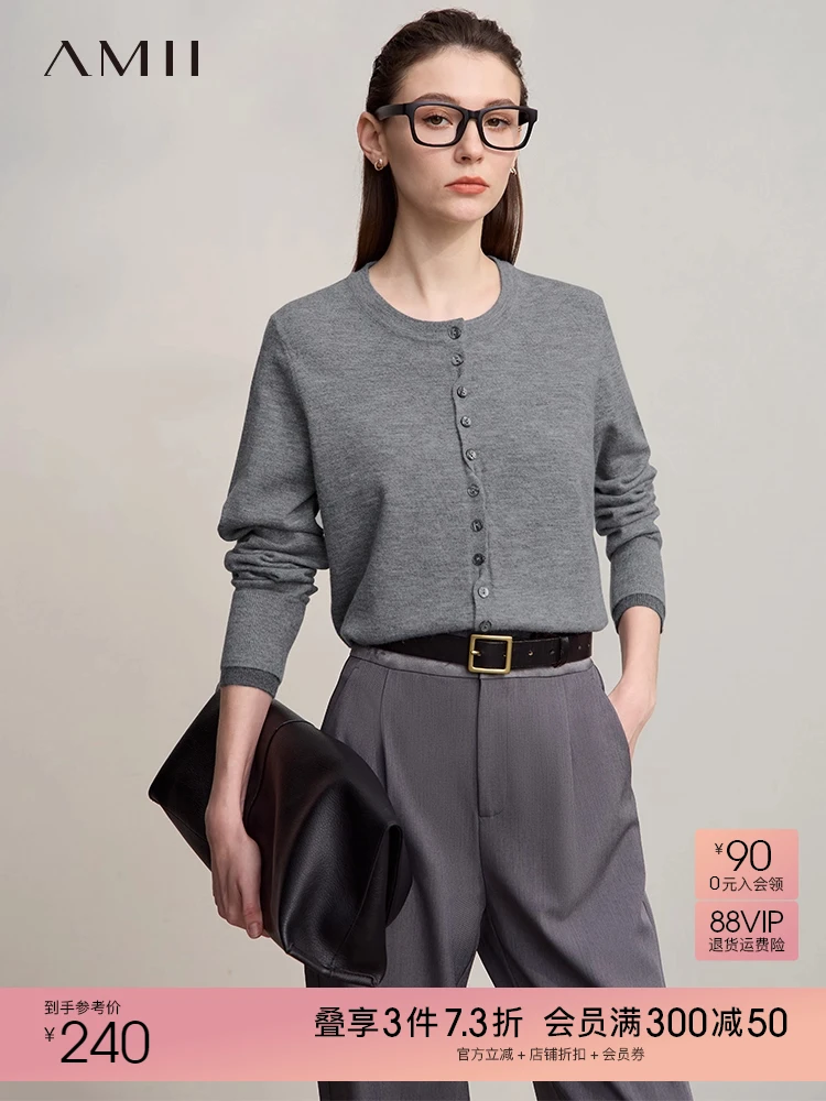 Amii Cardigan for women 2025 autumn new minimalist solid color cardigans lady round neck single-breasted Women's sweater12523094
Amii Cardigan for women 2025 autumn new minimalist solid color cardigans lady round neck single-breasted Women's sweater12523094