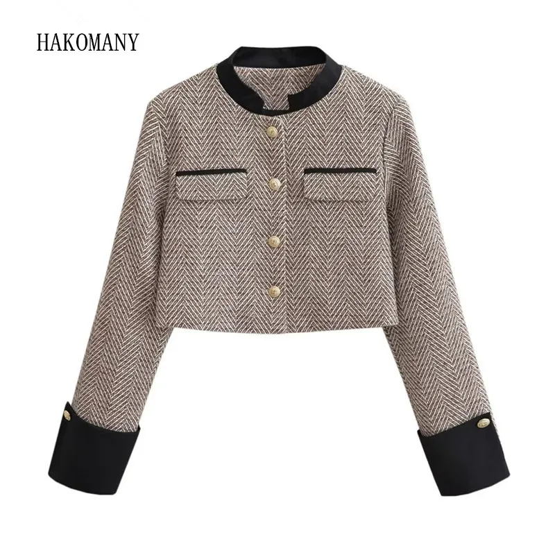 2023 Women Open Button Full sleeve Short Suit Coat Autumn Contrast Color Stand Collar Plaid Striped Tweed Blazer Cropped Vintage
2023 Women Open Button Full sleeve Short Suit Coat Autumn Contrast Color Stand Collar Plaid Striped Tweed Blazer Cropped Vintage