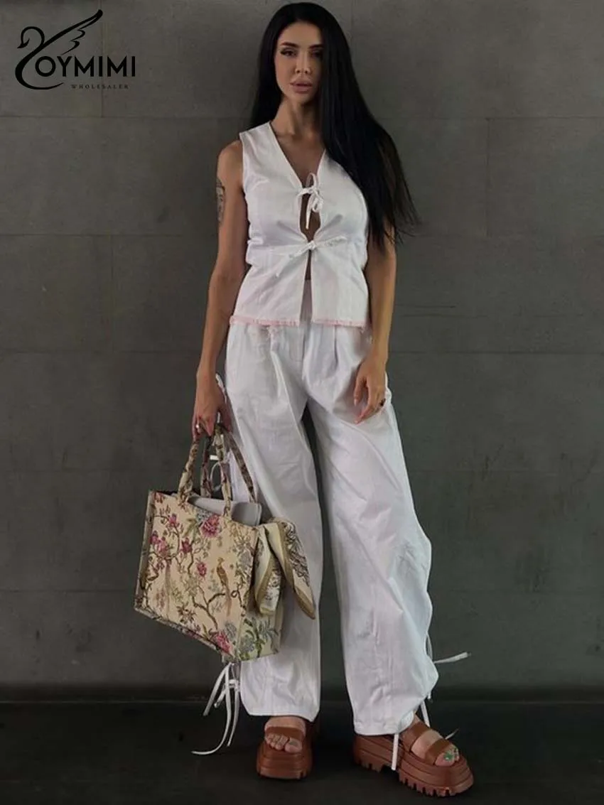 Oymimi Elegant White Cotton 2 Piece Sets Woman Outfit Fashion Sleeveless Lace-Up Tank Tops And High Waist Side Slit Pants Sets
Oymimi Elegant White Cotton 2 Piece Sets Woman Outfit Fashion Sleeveless Lace-Up Tank Tops And High Waist Side Slit Pants Sets