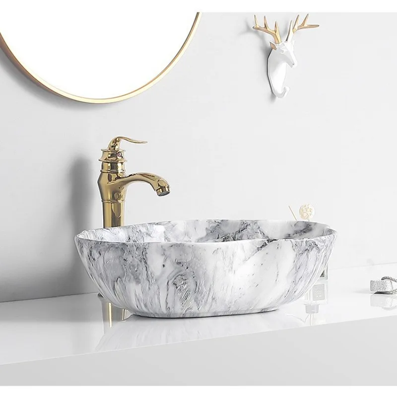 On-stage basin Wash basin Ceramic Nordic style Marble paint Color washbasin European art basin Household villa
On-stage basin Wash basin Ceramic Nordic style Marble paint Color washbasin European art basin Household villa