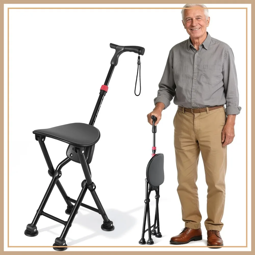Four-Legged Cane with Seat, Folding Lightweight, Adjustable Anti-Slip Walking Cane Chair for Men, Women, Adults, Seniors
Four-Legged Cane with Seat, Folding Lightweight, Adjustable Anti-Slip Walking Cane Chair for Men, Women, Adults, Seniors