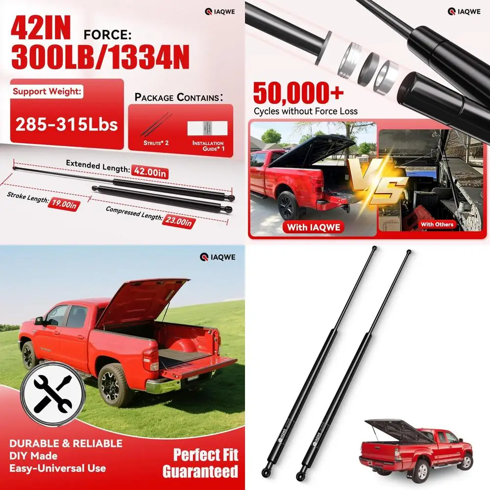 42 300 lbs Gas Spring Lift Supports for Tonneau Cover, Windows, Doors, Truck Beds, Cabinets, and More - 2 Pack
42 300 lbs Gas Spring Lift Supports for Tonneau Cover, Windows, Doors, Truck Beds, Cabinets, and More - 2 Pack