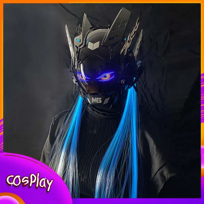 Cyber Punk Mask Cosplay Costumes Mech Warrior Helmet With LED Color Screen With Light Up Braids Helmet Halloween Party COS Props
Cyber Punk Mask Cosplay Costumes Mech Warrior Helmet With LED Color Screen With Light Up Braids Helmet Halloween Party COS Props