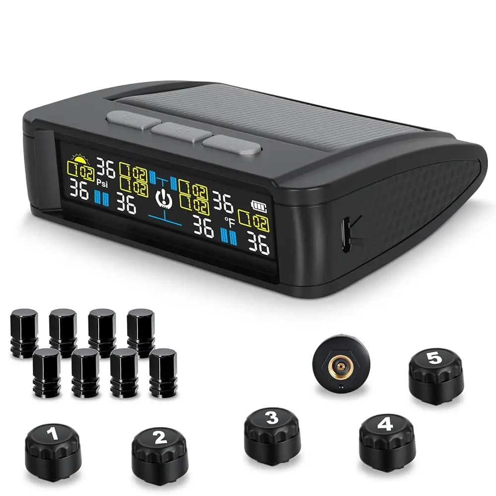 Tire Pressure Monitoring System, Tire Pressure Monitor with Solar&USB Charge, Car TPMS with 6 Sensors & 6 Alarm Modes, Real-t
Tire Pressure Monitoring System, Tire Pressure Monitor with Solar&USB Charge, Car TPMS with 6 Sensors & 6 Alarm Modes, Real-t