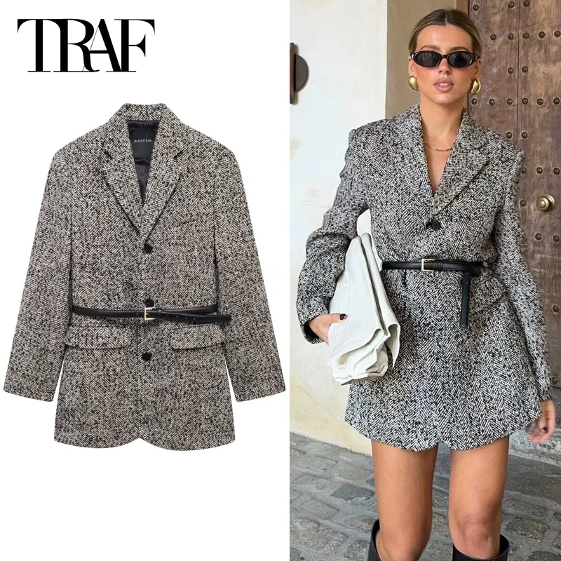 TRAF Women's Tweed Blazers Wool&Blends 2024 Autumn Winter Women Oversized Blazers Elegant Office Belt Long Sleeve Coat Outerwear
TRAF Women's Tweed Blazers Wool&Blends 2024 Autumn Winter Women Oversized Blazers Elegant Office Belt Long Sleeve Coat Outerwear