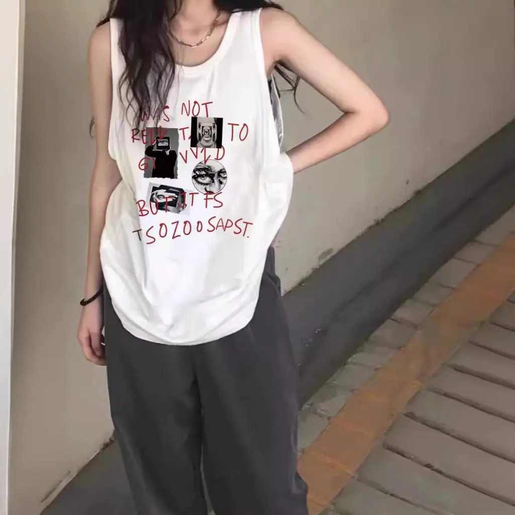 Women's American Style Retro Printed Sleeveless Vest White Loose Mid-Length Summer Top
Women's American Style Retro Printed Sleeveless Vest White Loose Mid-Length Summer Top