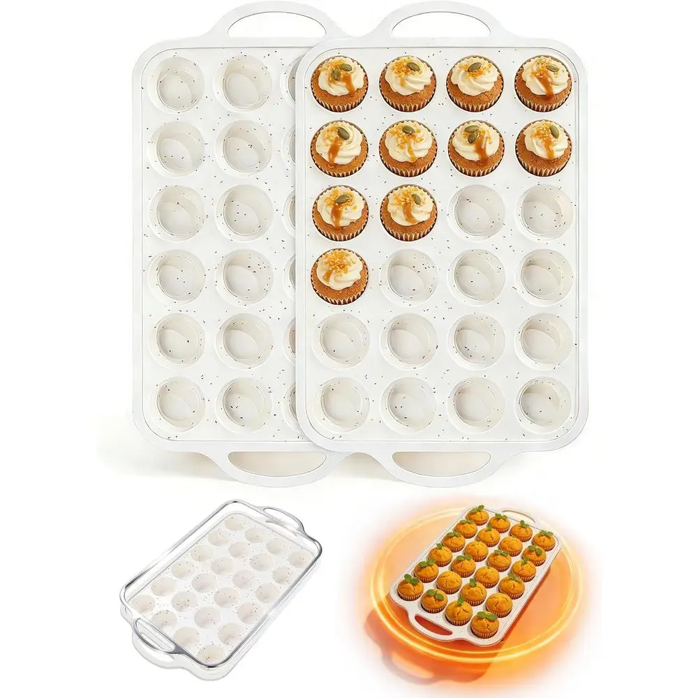 Set of 2 Reinforced Silicone Baking Pans with 24 Cups, Non-Stick, BPA-Free, Dishwasher Safe, Beige with Rainbow Spots
Set of 2 Reinforced Silicone Baking Pans with 24 Cups, Non-Stick, BPA-Free, Dishwasher Safe, Beige with Rainbow Spots