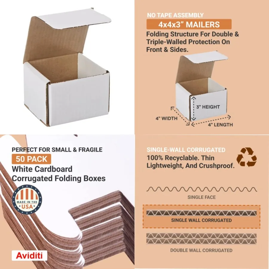 Shipping Boxes Small 4"L x 4"W x 3"H 50-Pack - Corrugated Cardboard Box for Moving, Mailing, Packing, Packaging and Storage
Shipping Boxes Small 4"L x 4"W x 3"H 50-Pack - Corrugated Cardboard Box for Moving, Mailing, Packing, Packaging and Storage