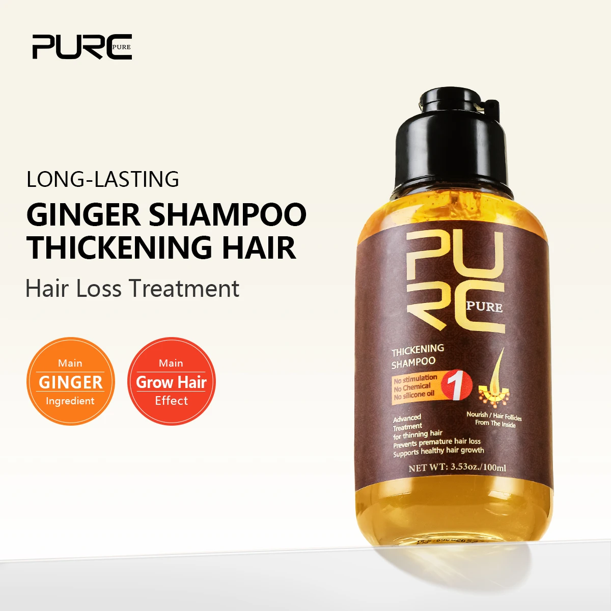 PURC Ginger Oil Hair Shampoo for Men Women Fast Thicken Essential Oils Scalp Treatment Repair Damaged Hair Care Shampoos 100ml
PURC Ginger Oil Hair Shampoo for Men Women Fast Thicken Essential Oils Scalp Treatment Repair Damaged Hair Care Shampoos 100ml