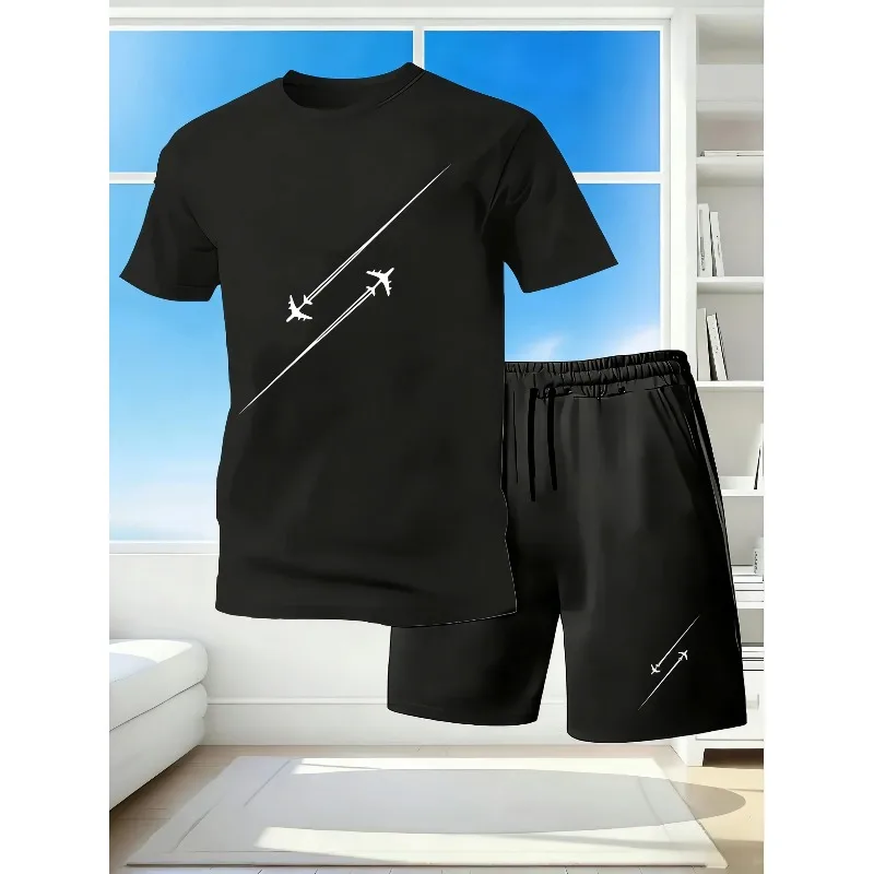 2026 new Men's Plane Silhouette Print 2-Piece Set, Summer Casual Loose Drawstring Shorts & Tee, Cool Streetwear Outfit
2026 new Men's Plane Silhouette Print 2-Piece Set, Summer Casual Loose Drawstring Shorts & Tee, Cool Streetwear Outfit