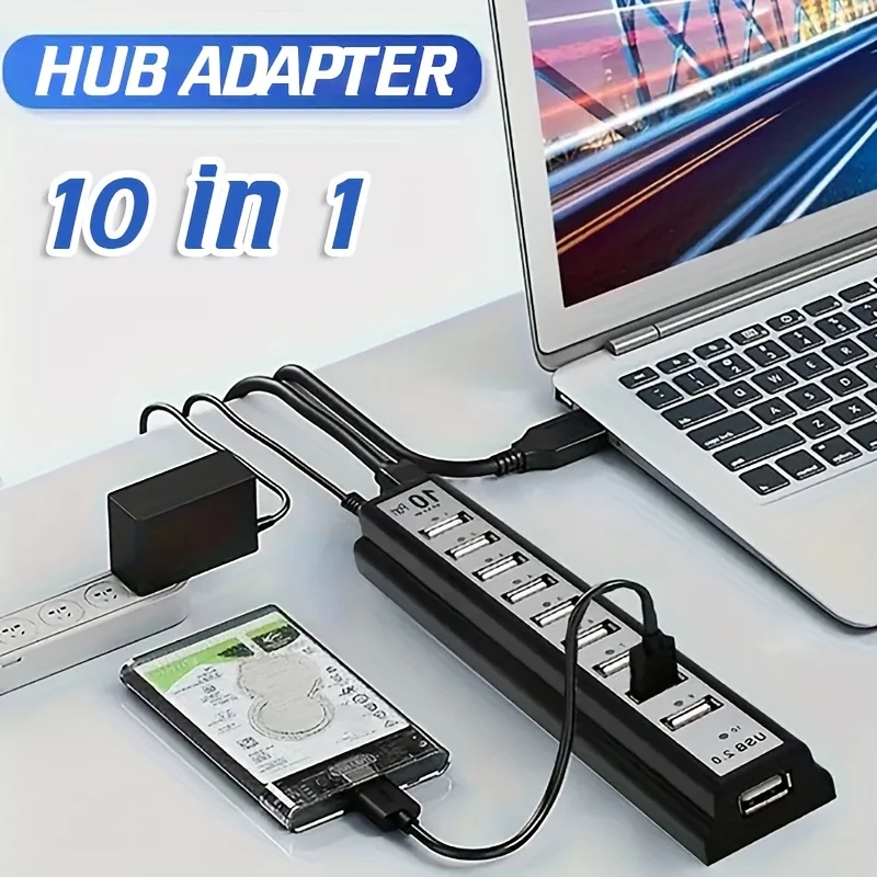 10-Port USB 2.0 Hub High Speed Splitter with Power Supply Port, Multiport Adapter for Laptop PC, Plug & Play
10-Port USB 2.0 Hub High Speed Splitter with Power Supply Port, Multiport Adapter for Laptop PC, Plug & Play