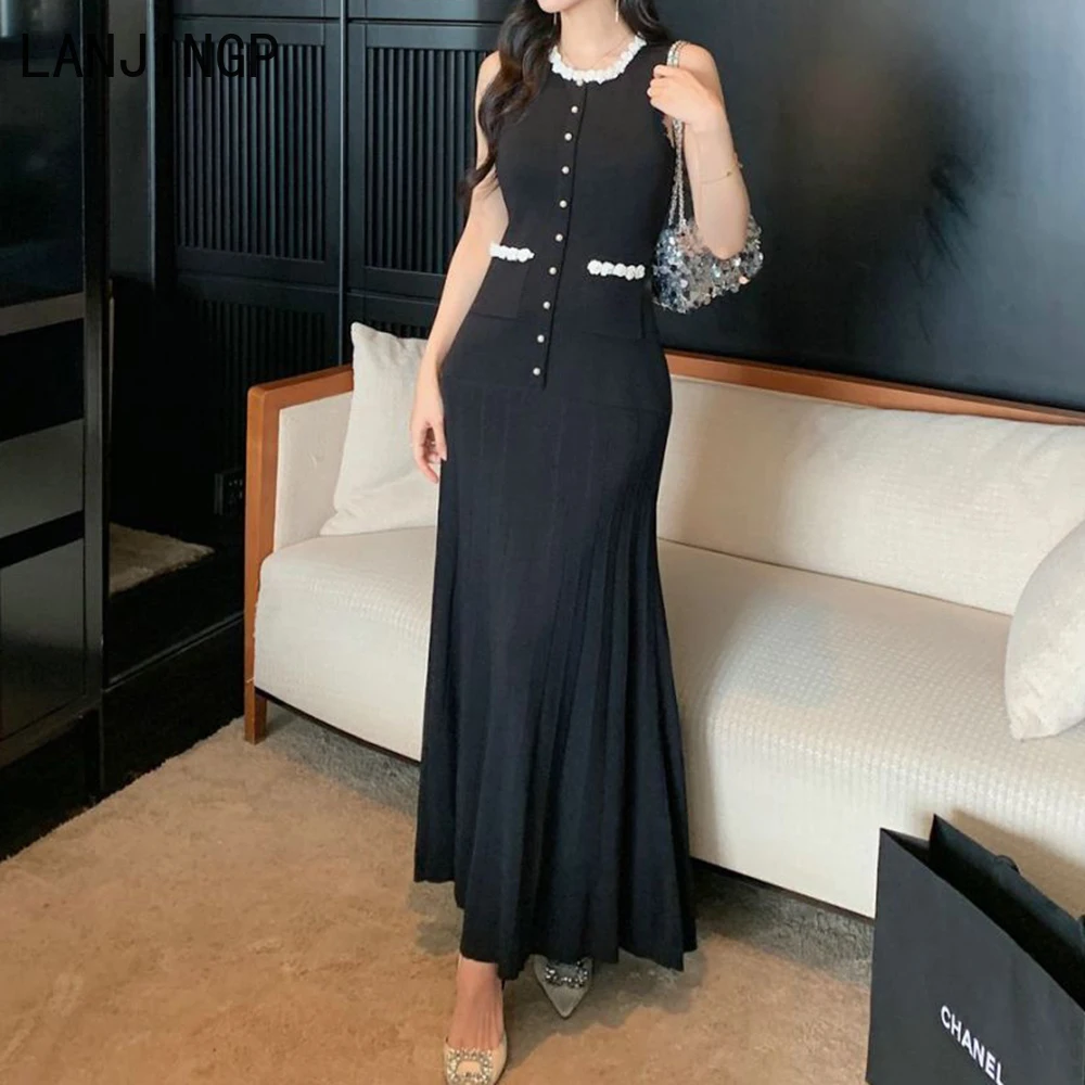 Bead French high-end wind knitted ice silk dress summer celebrity sleeveless high exquisite long dress
Bead French high-end wind knitted ice silk dress summer celebrity sleeveless high exquisite long dress