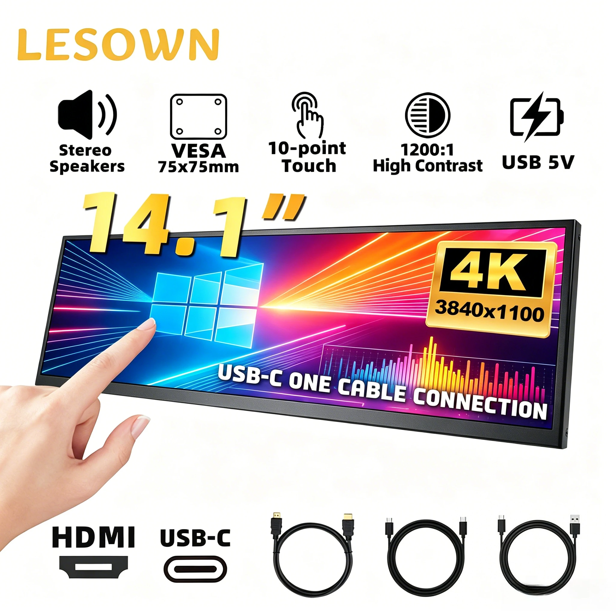 LESOWN 16:4 Bar LCD Modding Panel 14.1in Type-C Touch Screen AIDA64 System Dashboard for Water Cooled PC Tower
LESOWN 16:4 Bar LCD Modding Panel 14.1in Type-C Touch Screen AIDA64 System Dashboard for Water Cooled PC Tower