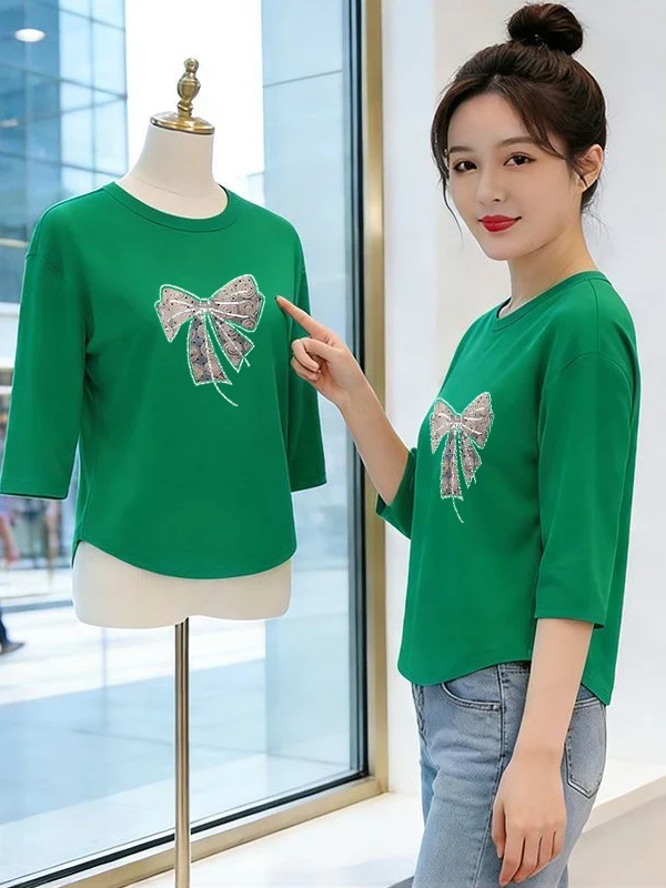 Elegant Slimming Printed T-Shirt Women's Fashion Mom Clothes Anti-Aging Knot Seven-Sleeve Casual Polyester Fiber
Elegant Slimming Printed T-Shirt Women's Fashion Mom Clothes Anti-Aging Knot Seven-Sleeve Casual Polyester Fiber