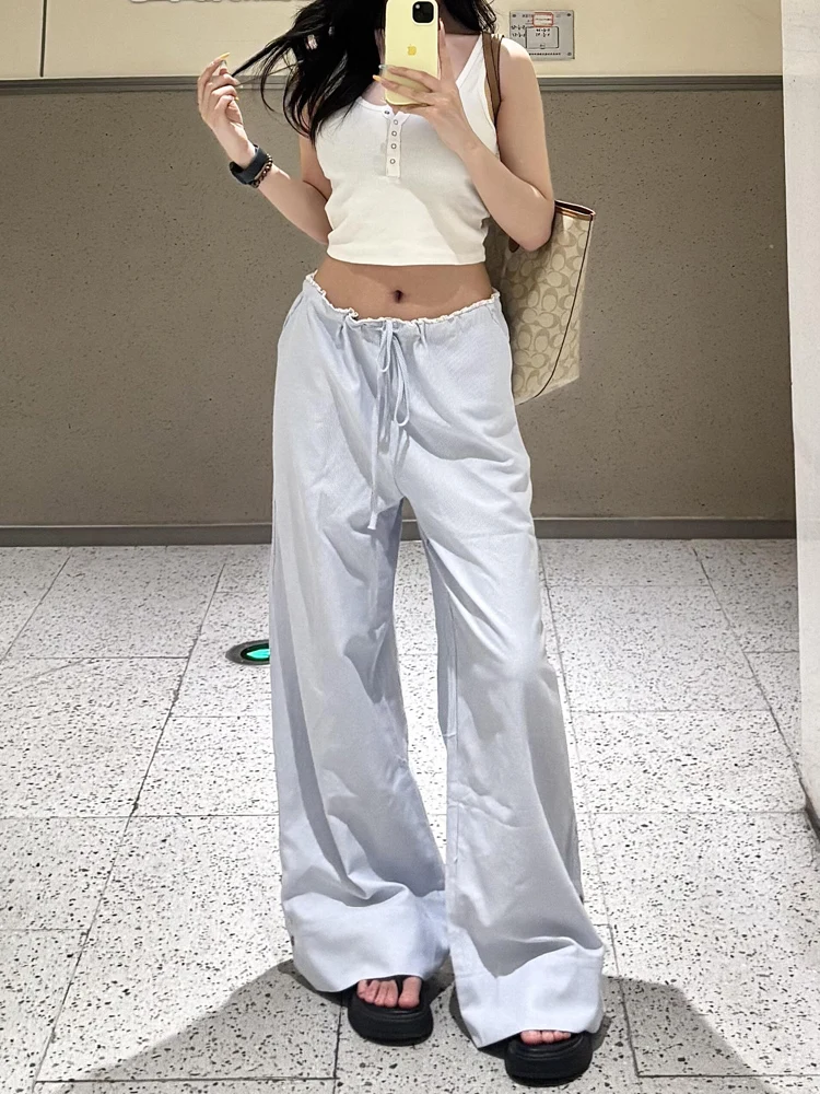 Dopamine Blue Lace Patchwork Striped Loose Wide Leg Casual Pants Women Summer Slimming Straight Cut Trousers Korean Style
Dopamine Blue Lace Patchwork Striped Loose Wide Leg Casual Pants Women Summer Slimming Straight Cut Trousers Korean Style