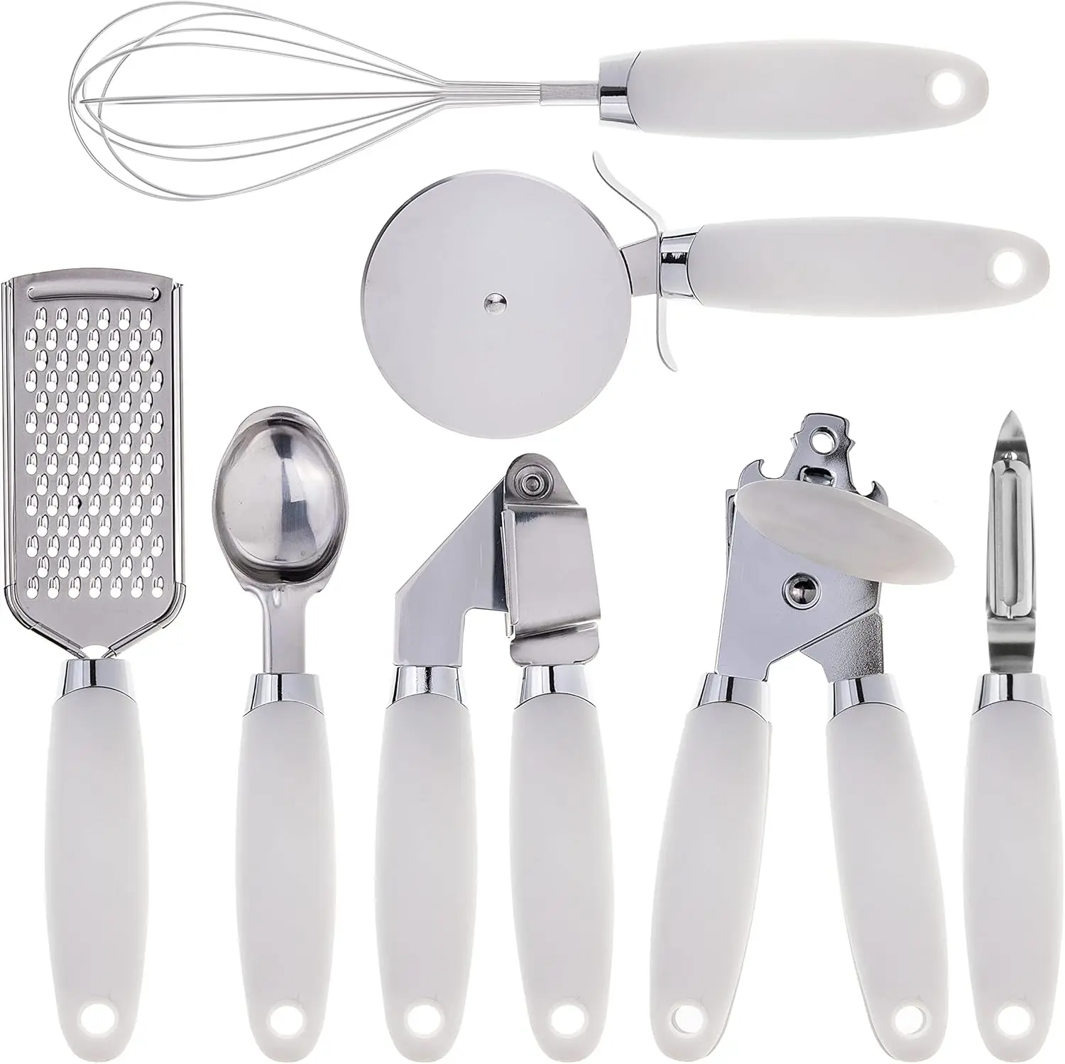 7-Piece Stainless Steel Kitchen Utensil Set with Soft Touch Handles, White
7-Piece Stainless Steel Kitchen Utensil Set with Soft Touch Handles, White
