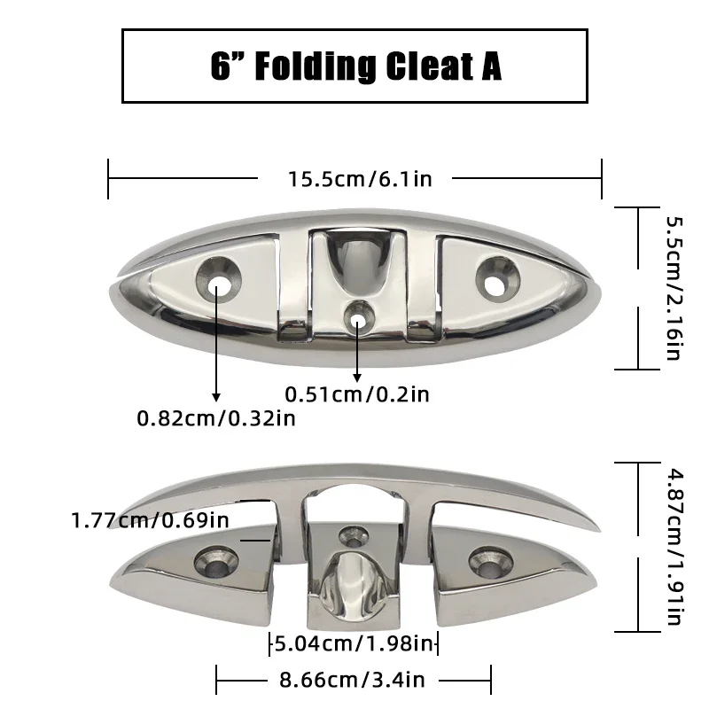 5/6/8inch Marine Mooring Folding Cleat 316 Stainless Steel High Mirror Polished Glossy Boat Deck Folding Cleats Parts Accessory
5/6/8inch Marine Mooring Folding Cleat 316 Stainless Steel High Mirror Polished Glossy Boat Deck Folding Cleats Parts Accessory