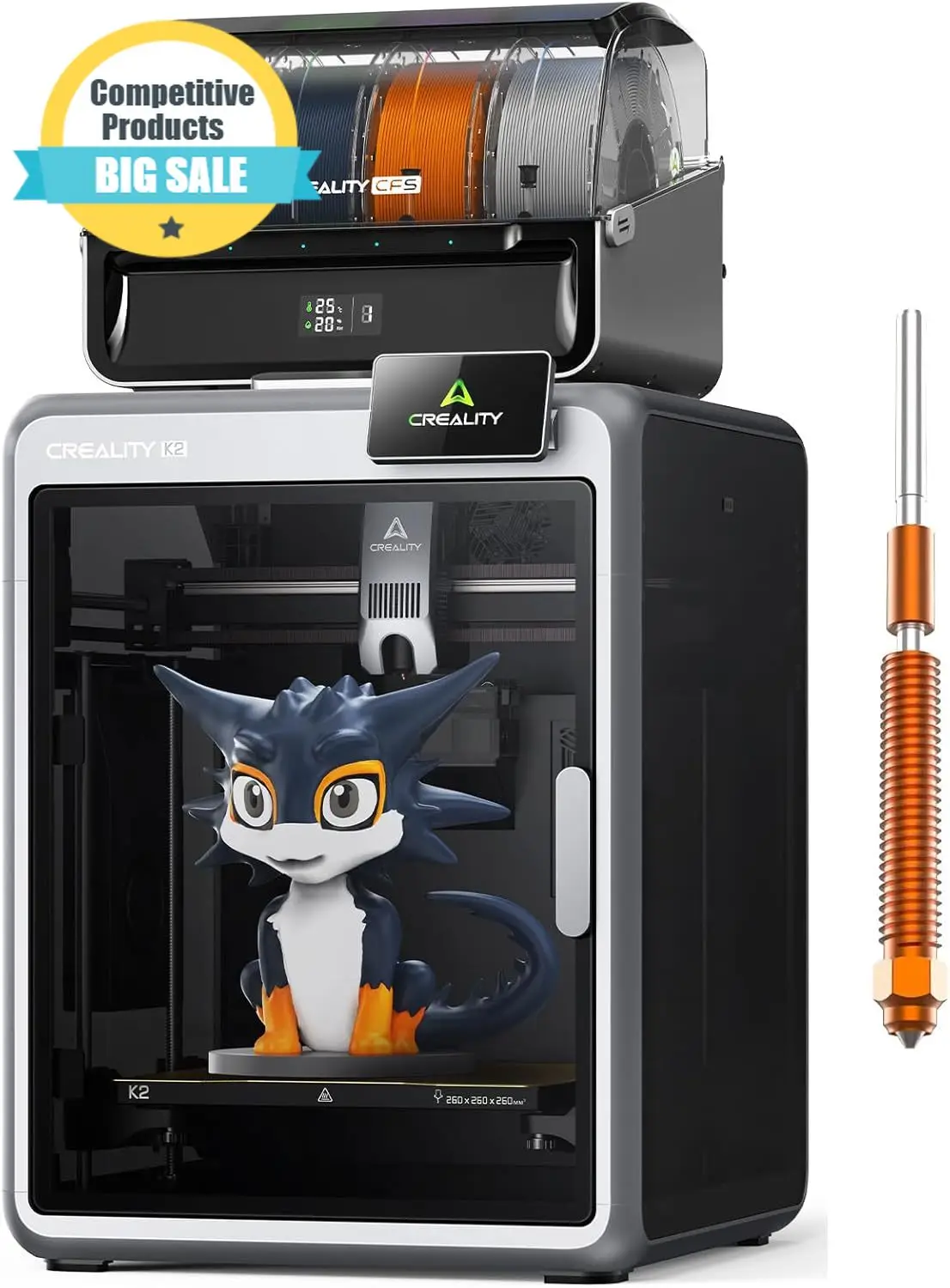 K2 Combo (A) 3D Printer, Multicolor Printing with CFS, 600mm/s Printing Speed, 95% Pre-Assemble, Smart Al Camera & Auto Leveling
K2 Combo (A) 3D Printer, Multicolor Printing with CFS, 600mm/s Printing Speed, 95% Pre-Assemble, Smart Al Camera & Auto Leveling