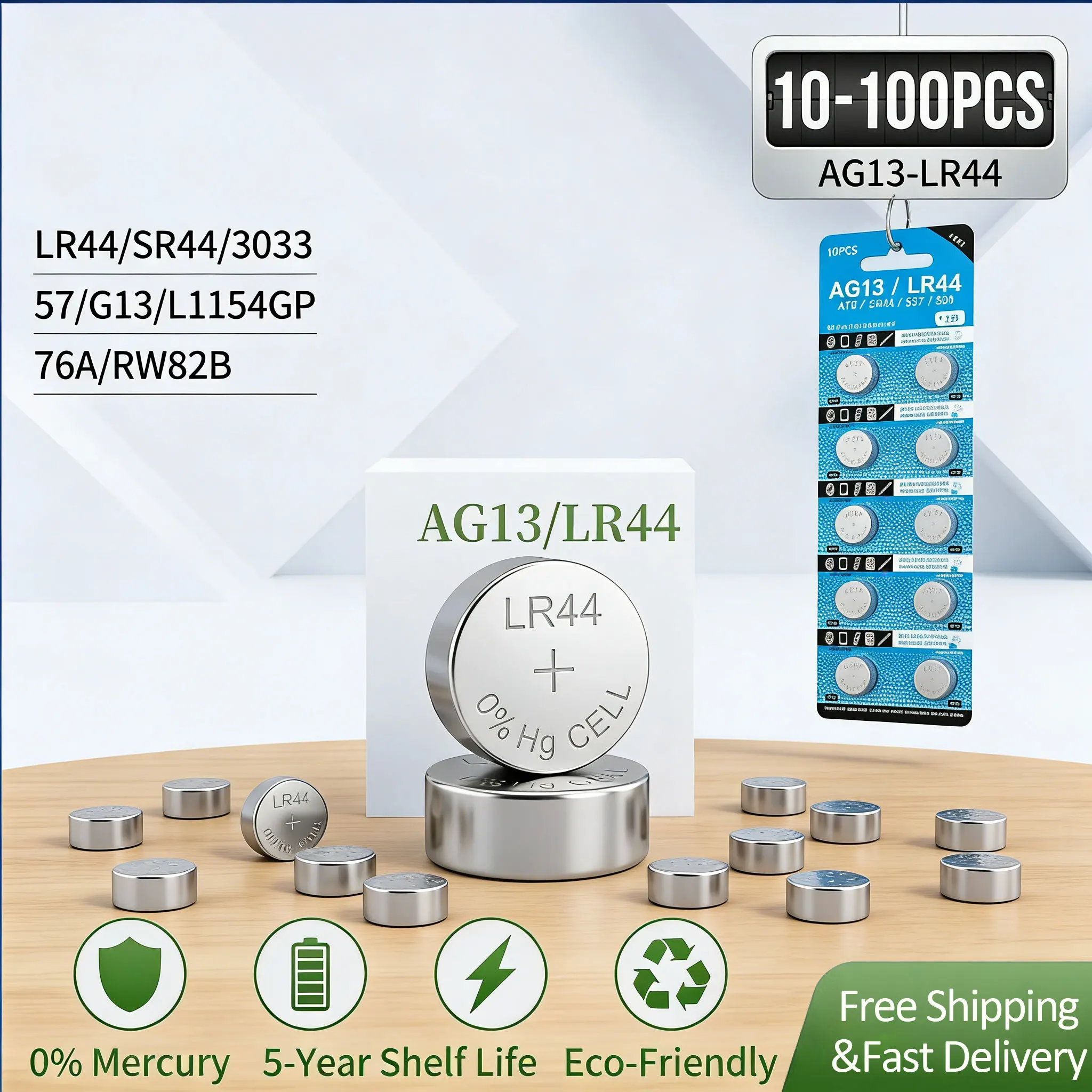 10-100PCS AG13 LR44 A76 1.55V Button Batteries For Watch Toys Remote L1154 SP76 SR44 LR1154 357 303 Alkaline Coin Cell
10-100PCS AG13 LR44 A76 1.55V Button Batteries For Watch Toys Remote L1154 SP76 SR44 LR1154 357 303 Alkaline Coin Cell