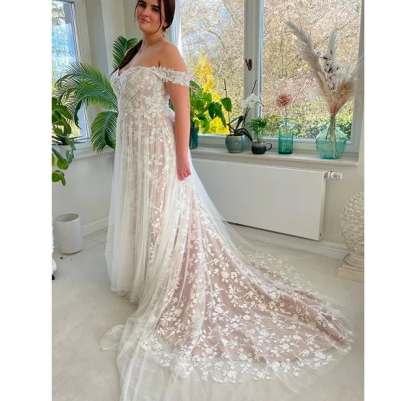Lace Plus Size Boho Wedding Dresses Sweetheart A-line Off The Shoulder Bridal Gowns Pink Lining
Lace Plus Size Boho Wedding Dresses Sweetheart A-line Off The Shoulder Bridal Gowns Pink Lining