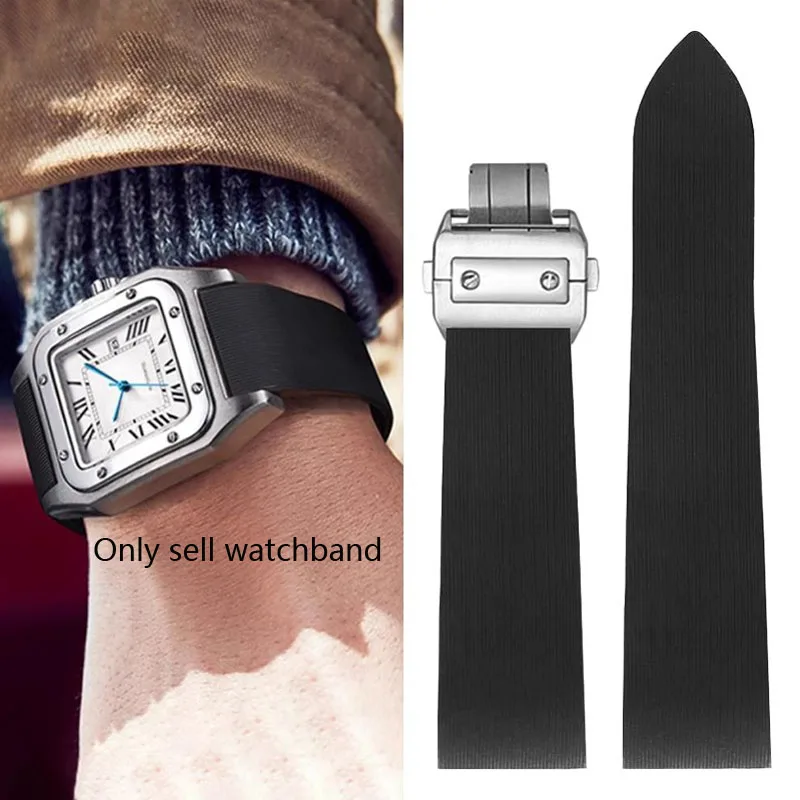 Rubber Silicone Watchband For Cartier Santos 100 W2020007 Waterproof Strap 25mm stainless steel Folding Clasp Black wristband
Rubber Silicone Watchband For Cartier Santos 100 W2020007 Waterproof Strap 25mm stainless steel Folding Clasp Black wristband