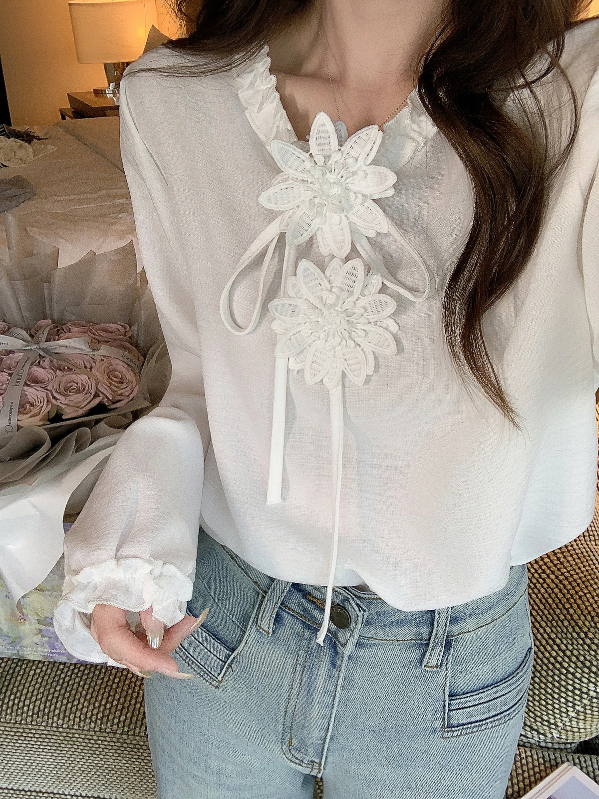 French Sle Long Sve Ruffle Collar Tie Drapey Chiffon Blouse Women's Inner Wear Spring New Arrival Slim Fit Petal Ne
French Sle Long Sve Ruffle Collar Tie Drapey Chiffon Blouse Women's Inner Wear Spring New Arrival Slim Fit Petal Ne