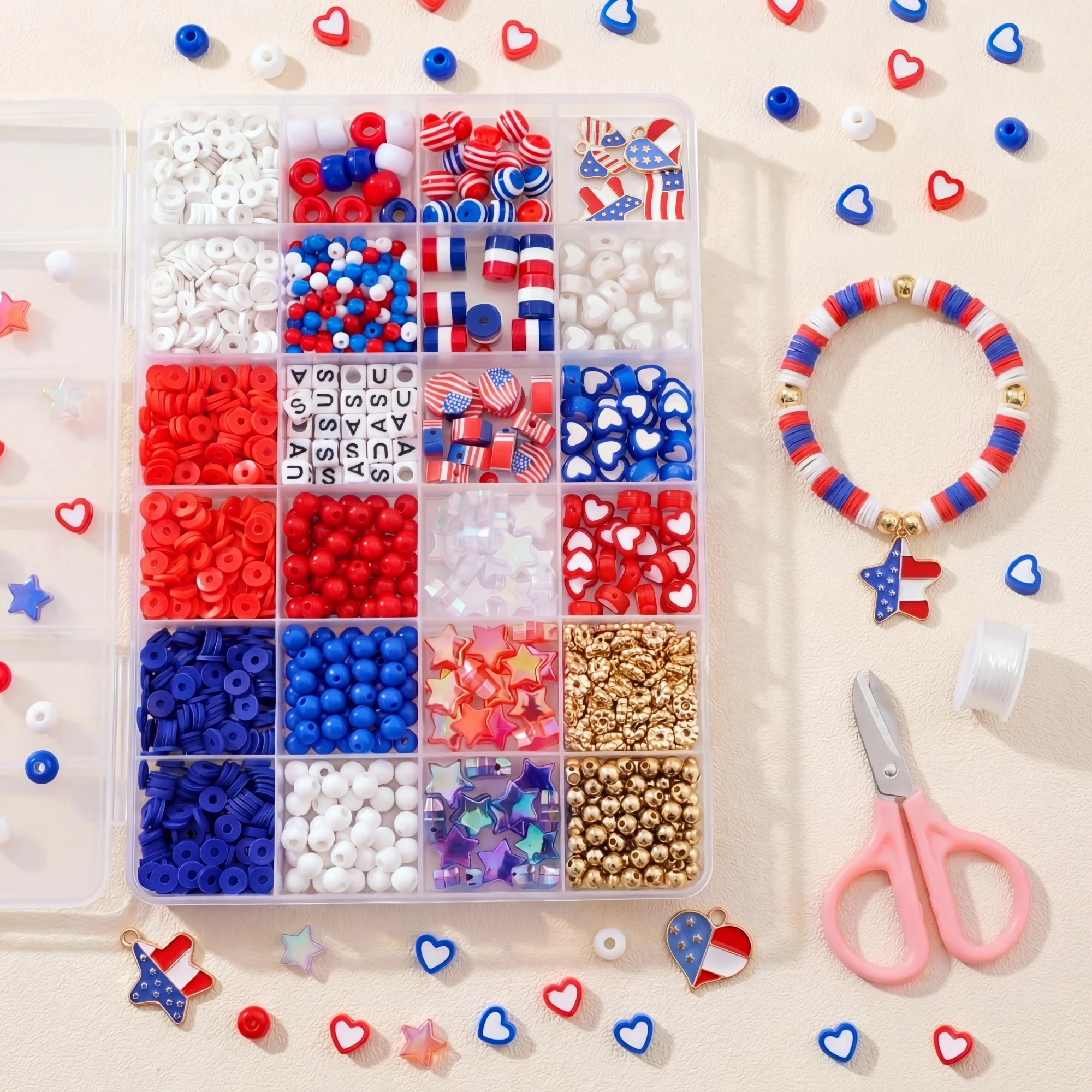 1160-1900PCS Acrylic Red White Blue Beads Kit with Scissors DIY Independence Day Bracelet Necklace Jewelry Making Kit
1160-1900PCS Acrylic Red White Blue Beads Kit with Scissors DIY Independence Day Bracelet Necklace Jewelry Making Kit