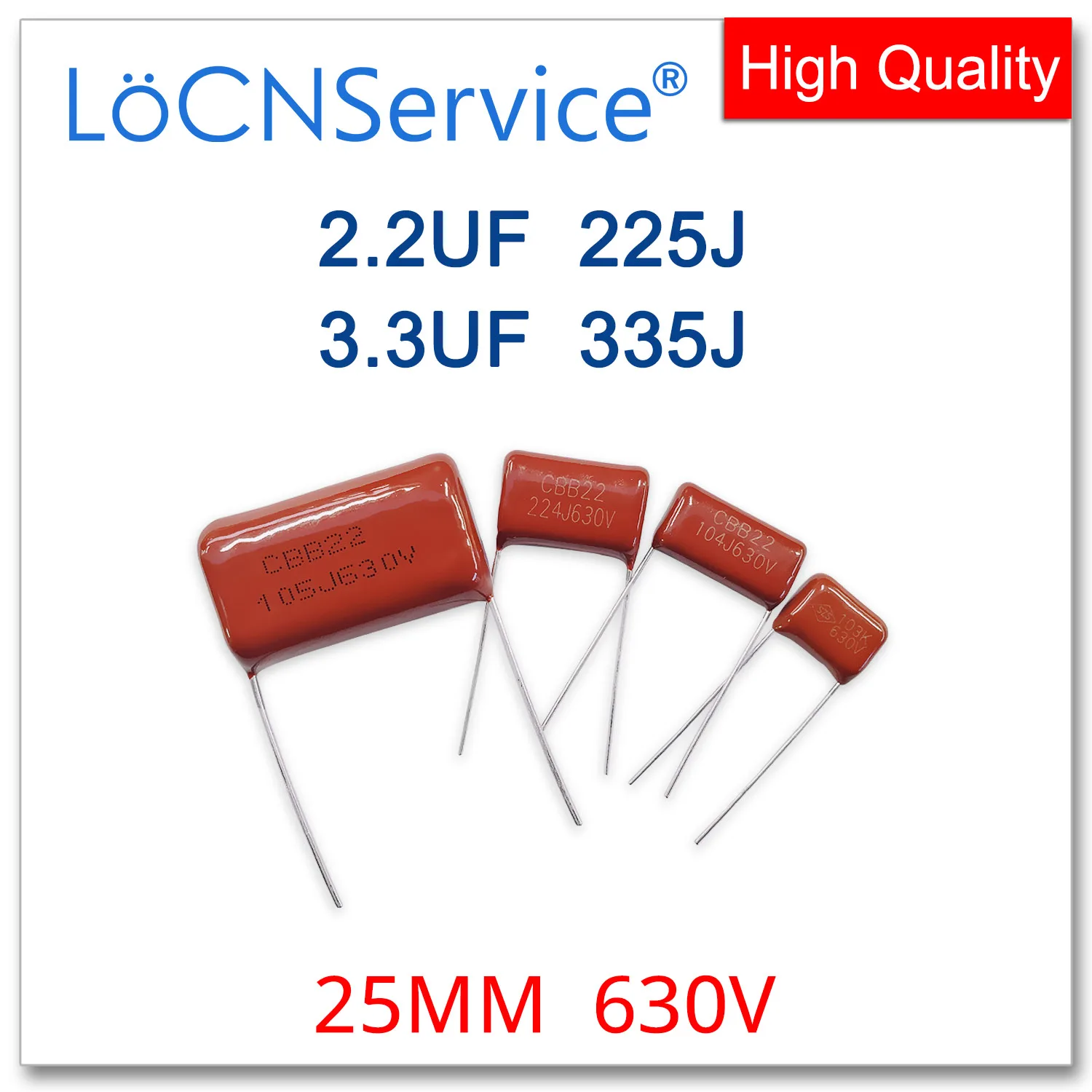 LoCNService 200 шт. 630 В 25 мм 2,2 мкФ 3,3 мкФ 225J 335J CBB полипропиленовый пленочный конденсатор высокого качества
LoCNService 200 шт. 630 В 25 мм 2,2 мкФ 3,3 мкФ 225J 335J CBB полипропиленовый пленочный конденсатор высокого качества